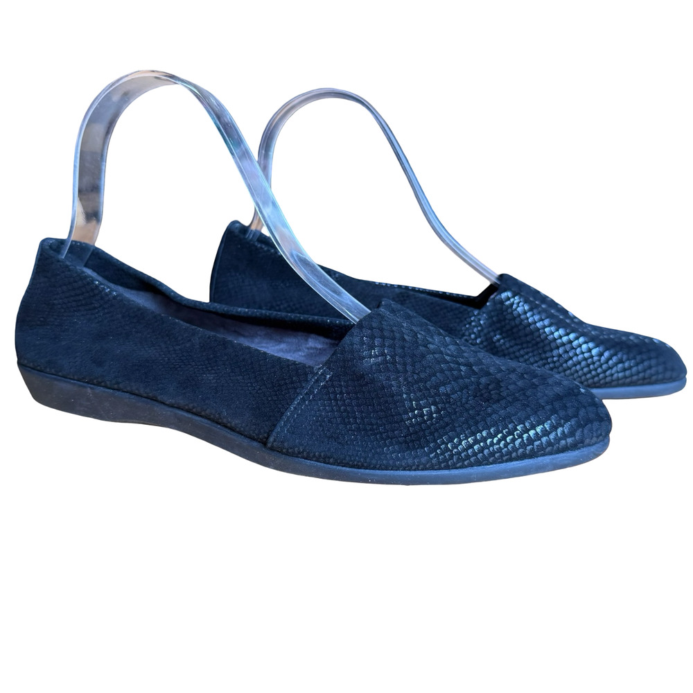 Aerosoles Trendsetter Black Leather Slip On Flats Loafers Snake Print 8.5 W